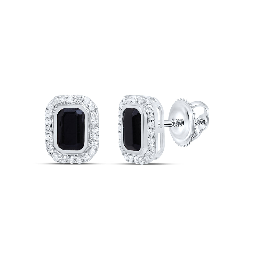 10kt White Gold 1/4 Cttw Diamond 6x4 Mm Emerald Onyx Black Earring