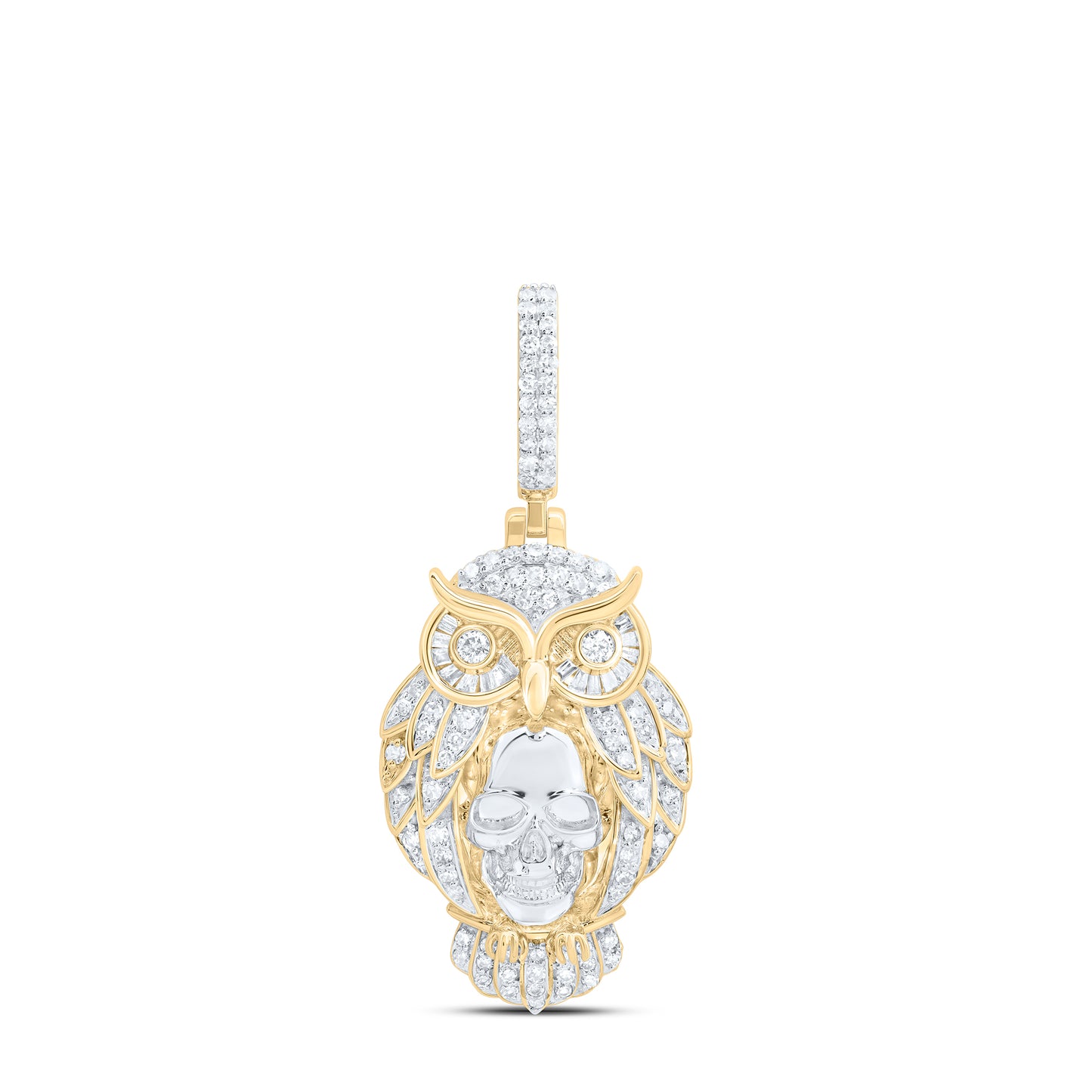 10kt Yellow Gold 1/2 Cttw Diamond Owl Skull Mens Charm