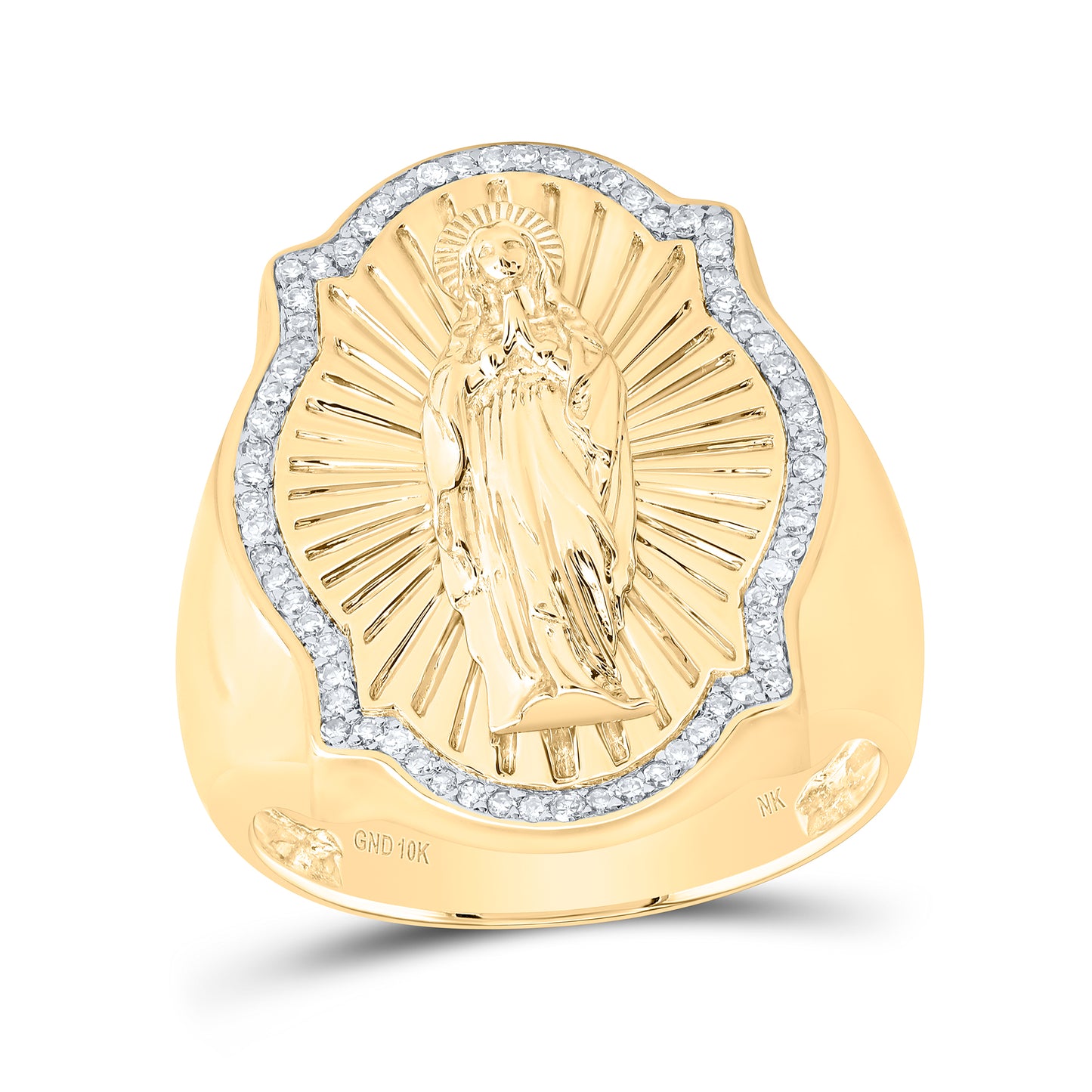10kt Yellow Gold 1/4 Cttw Diamond Virgin Prayer Mens Ring, Men Size: 8-12