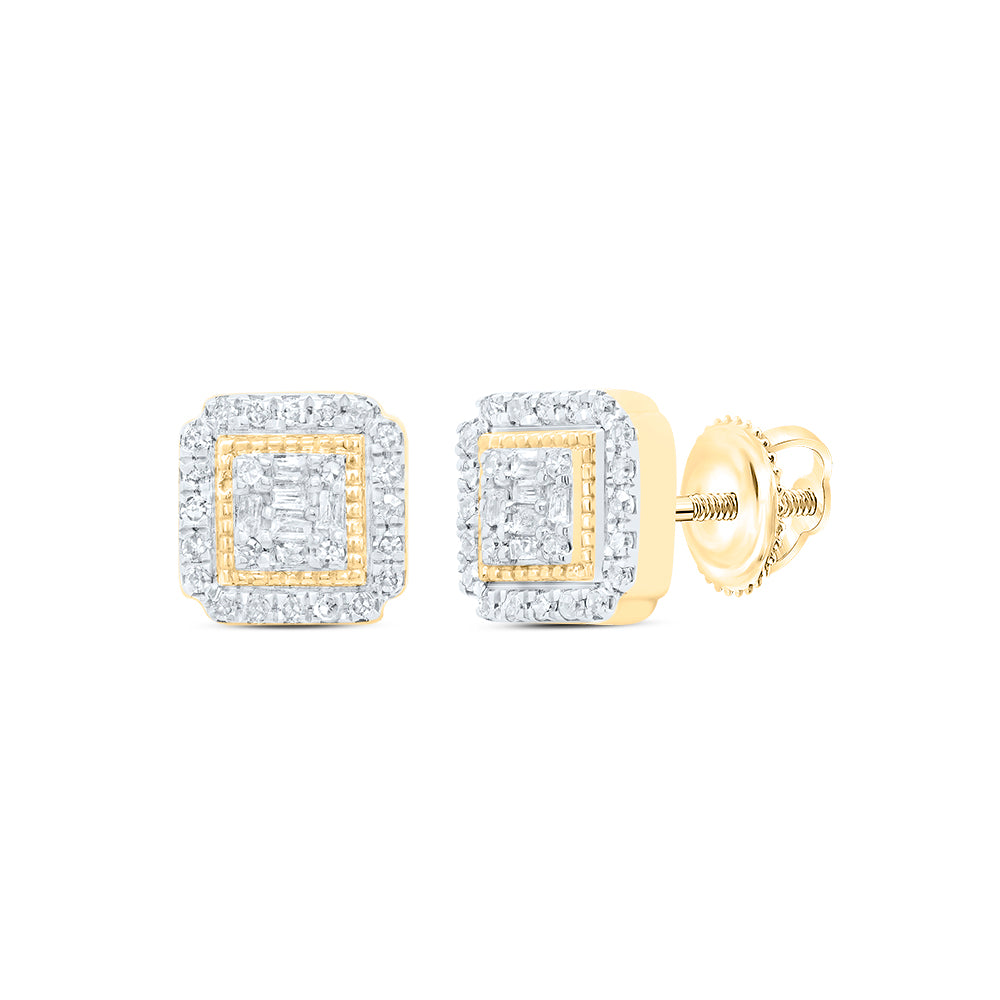 10kt Yellow Gold 1/5 Cttw Diamond Square Baguette Earring
