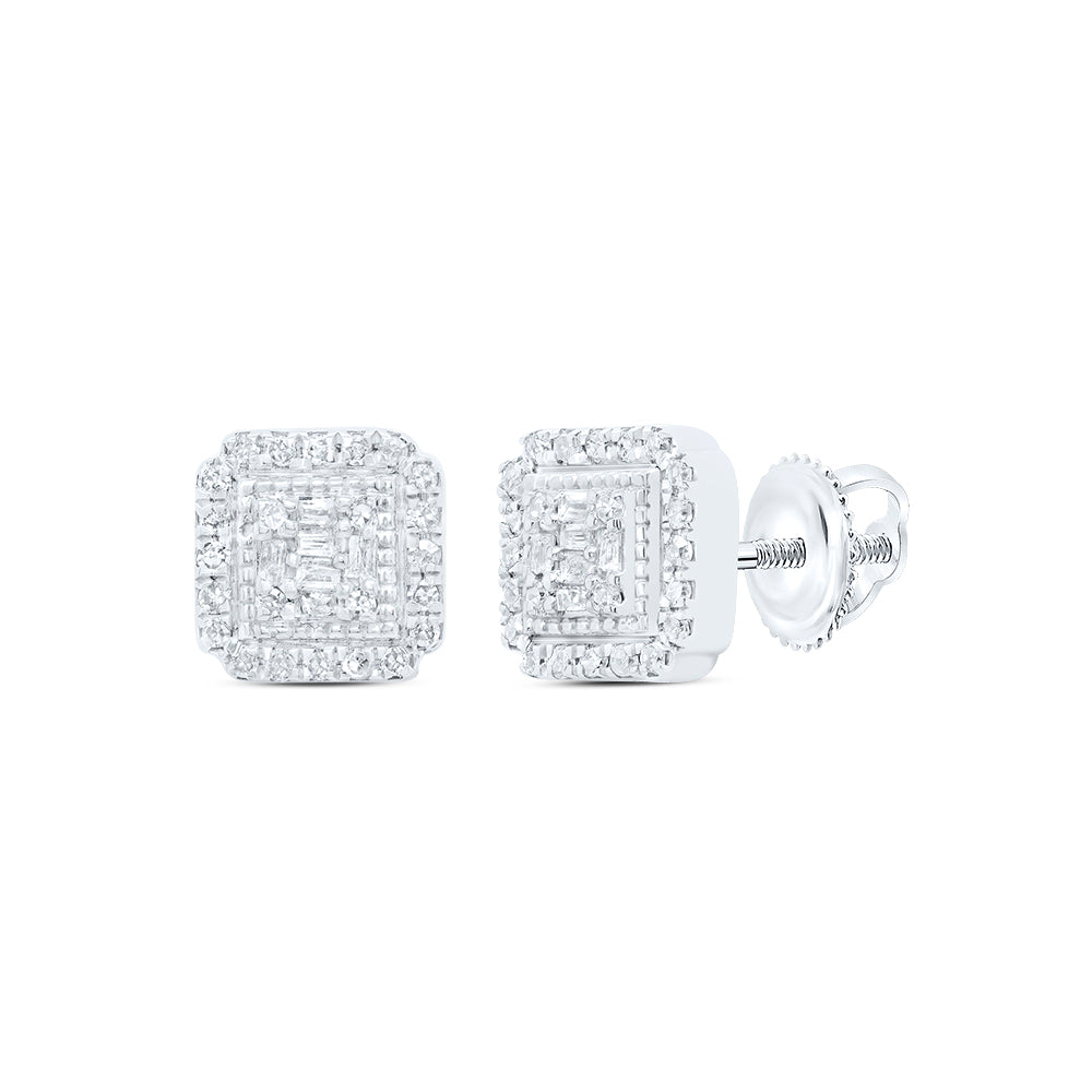 10kt White Gold 1/5 Cttw Diamond Square Baguette Earring