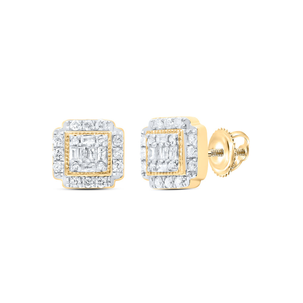 10kt Yellow Gold 3/8 Cttw Diamond Square Baguette Earring