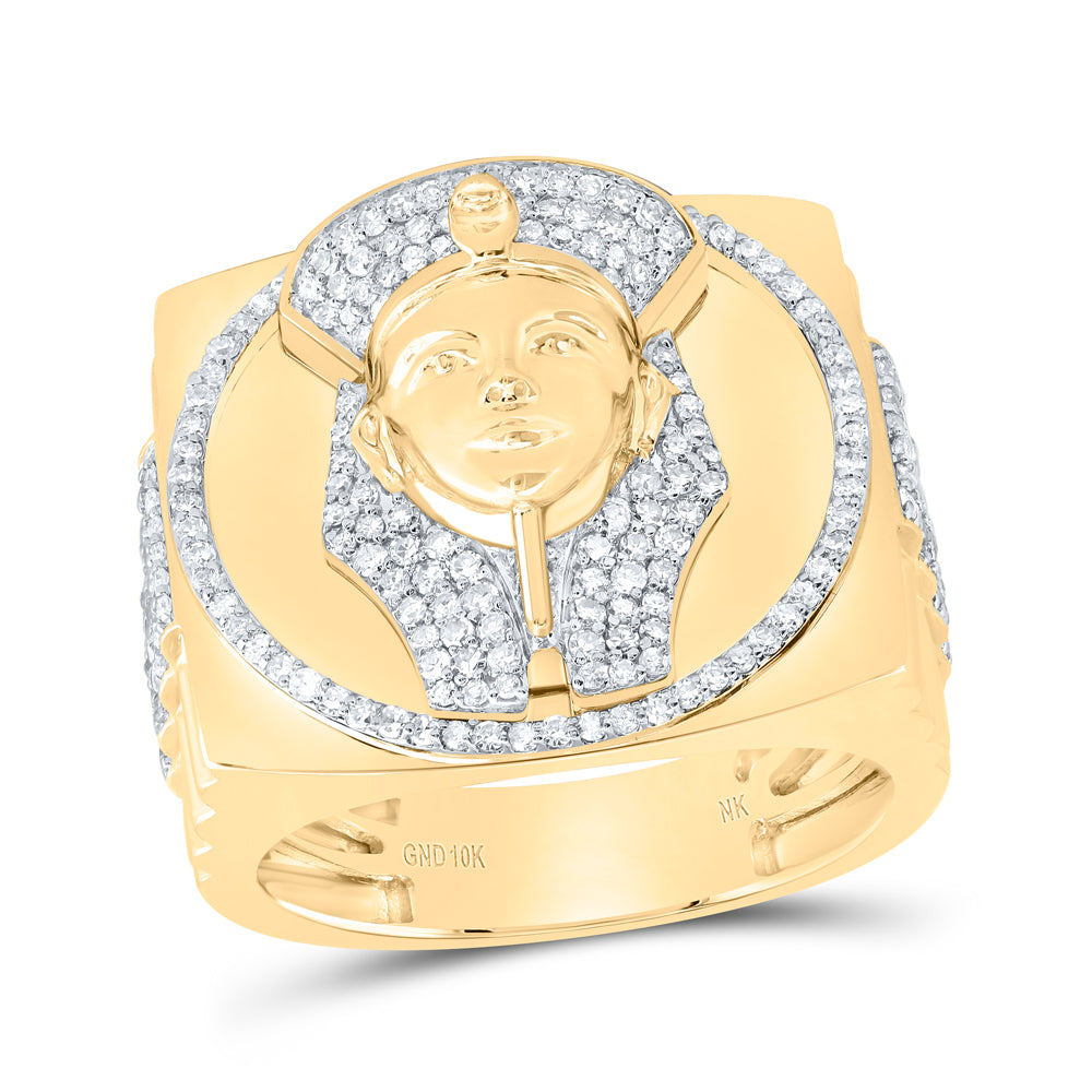 10kt Yellow Gold 1 Cttw Diamond Egypt God Mens Ring, Men Size: 8-12