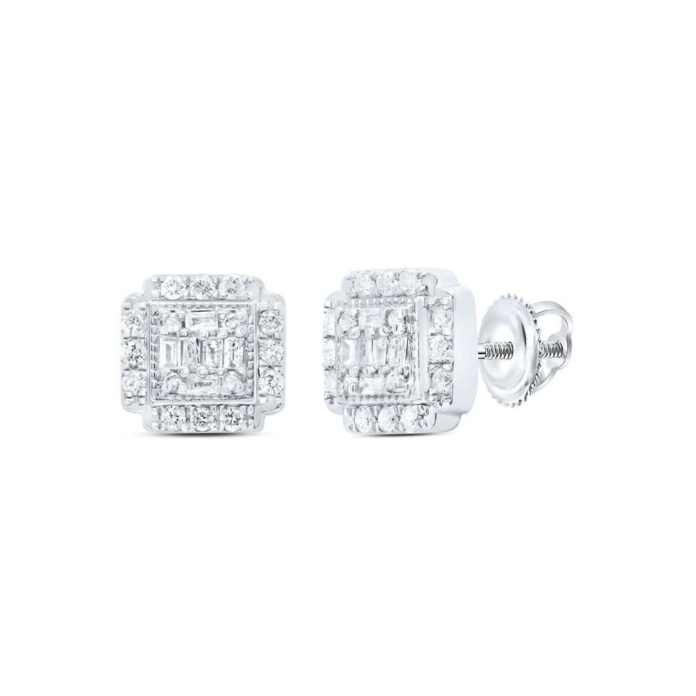 10kt White Gold 3/8 Cttw Diamond Square Baguette Earring