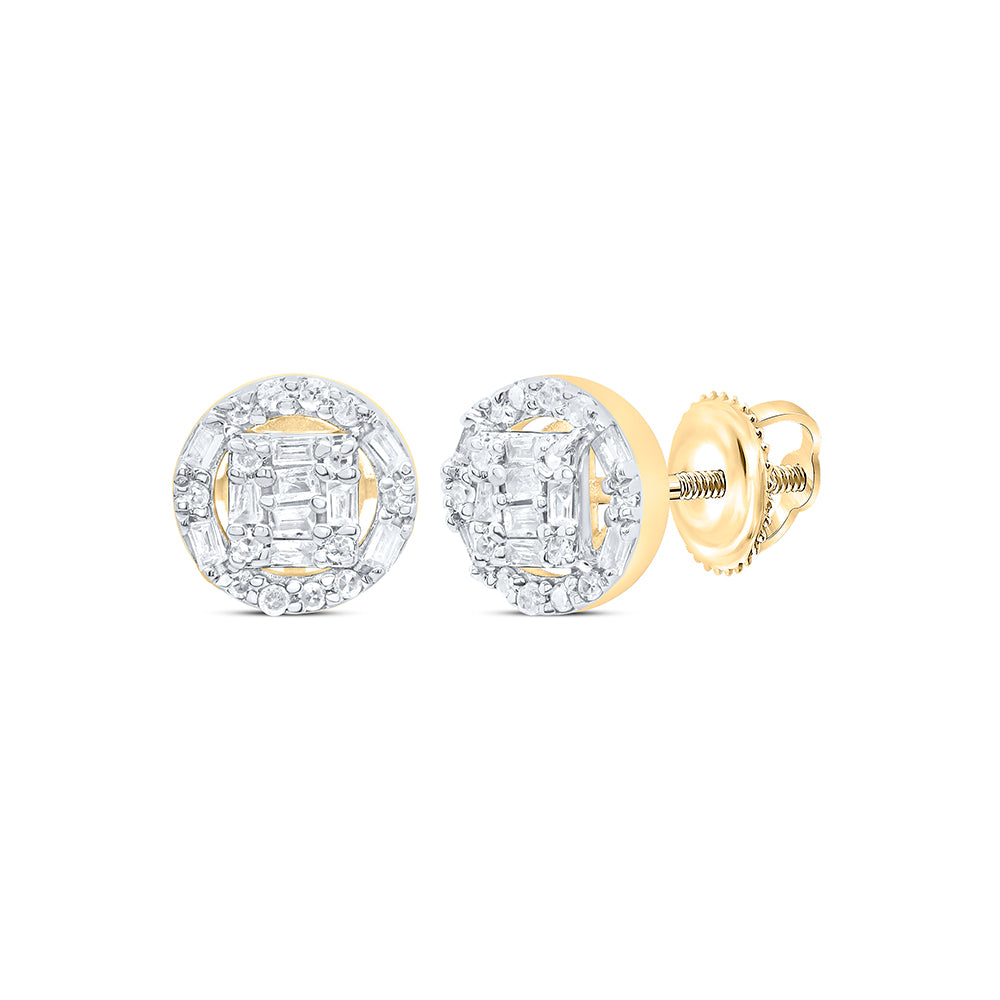 10kt Yellow Gold 1/5 Cttw Diamond Round Baguette Earring