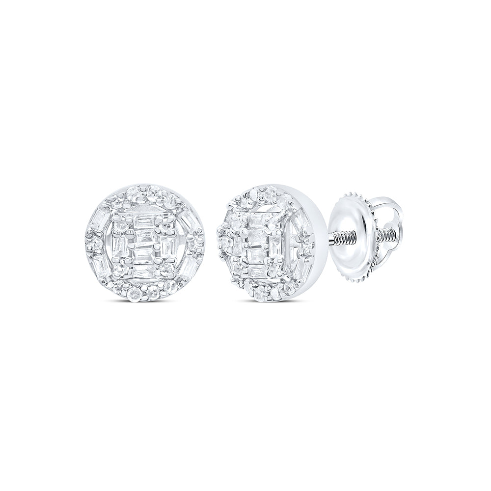 10kt White Gold 1/5 Cttw Diamond Round Baguette Earring