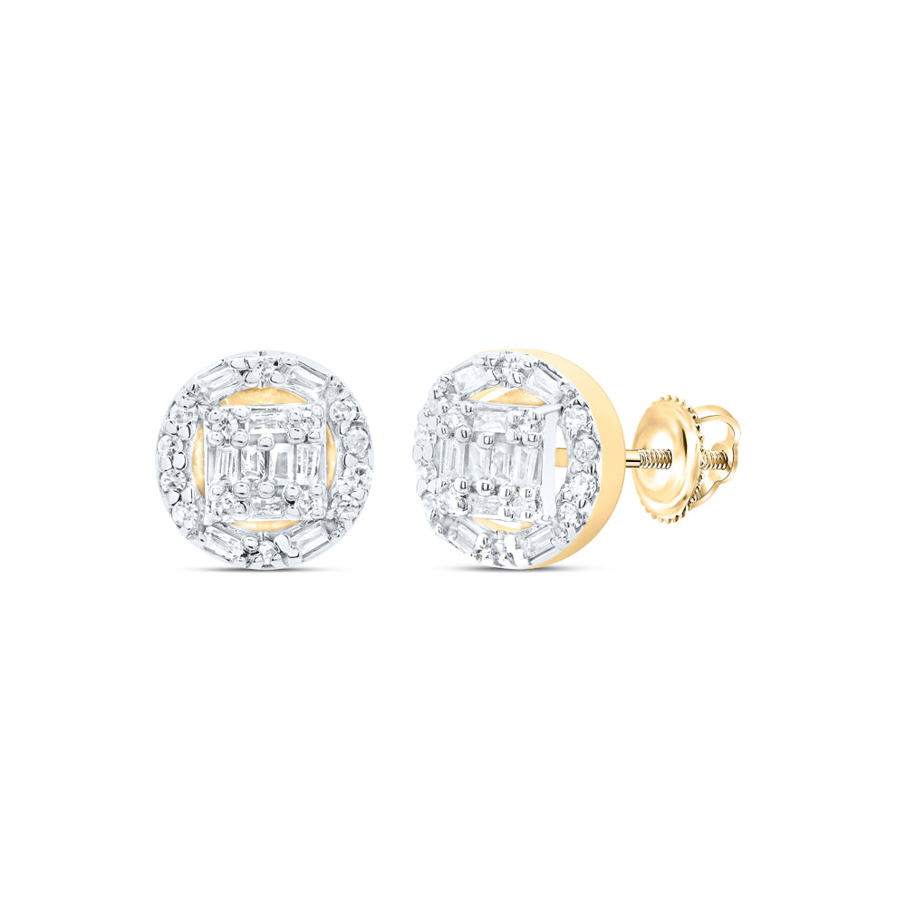 10kt Yellow Gold 1/3 Cttw Diamond Round Baguette Earring