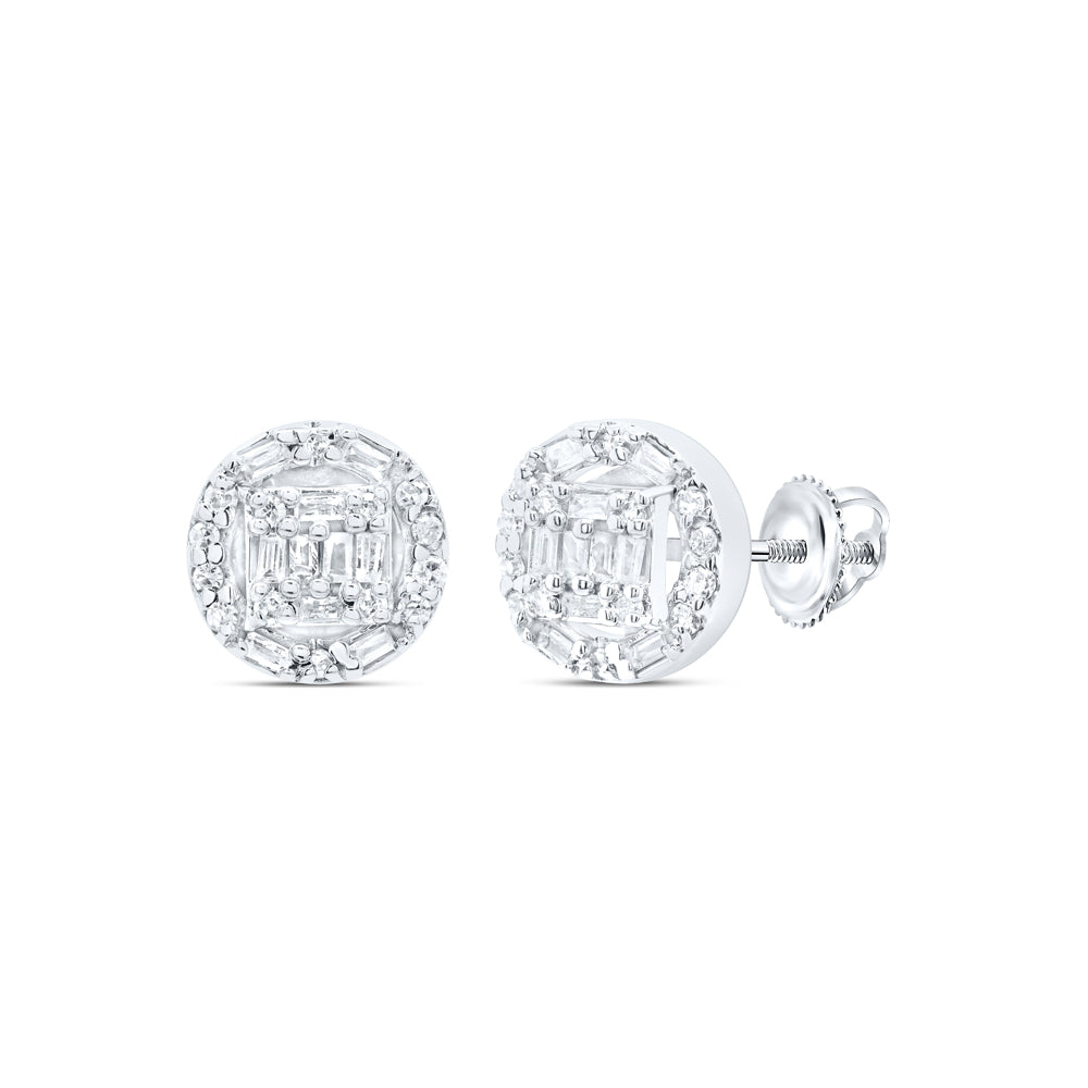 10kt White Gold 1/3 Cttw Diamond Round Baguette Earring