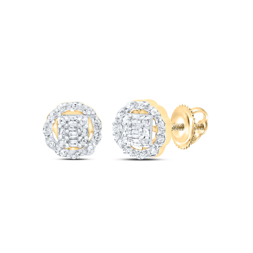 10kt Yellow Gold 1/8 Cttw Diamond Round Baguette Earring