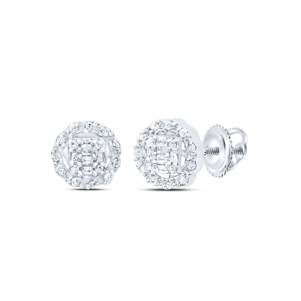 10kt White Gold 1/8 Cttw Diamond Round Baguette Earring