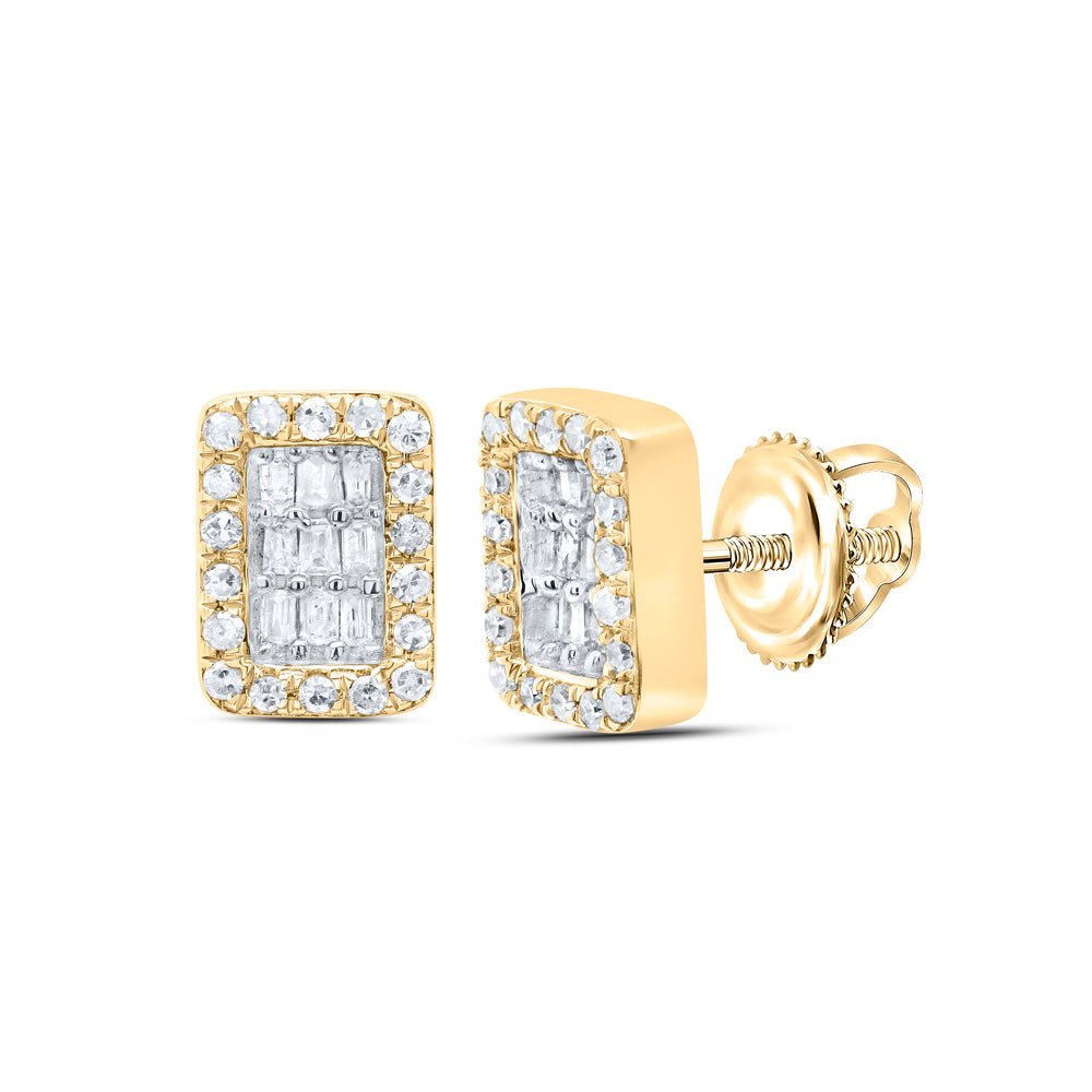 10kt Yellow Gold 1/5 Cttw Diamond Emerald Baguette Earring