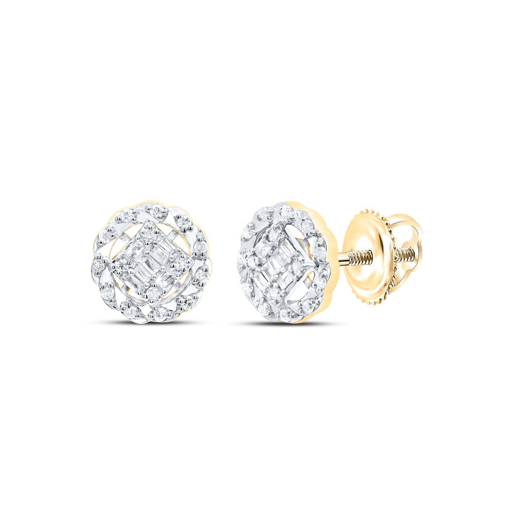 10kt Yellow Gold 1/2 Cttw Diamond Round Baguette Earring