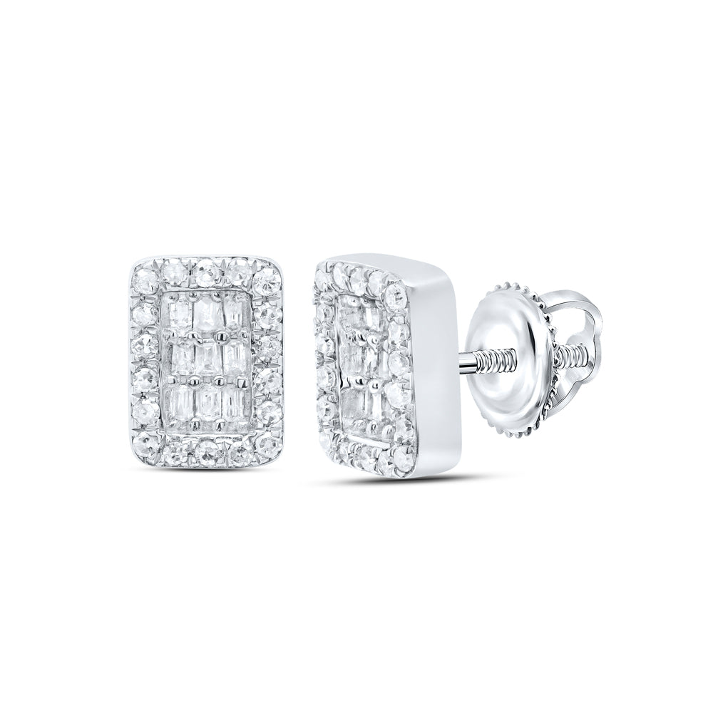 10kt White Gold 1/5 Cttw Diamond Emerald Baguette Earring