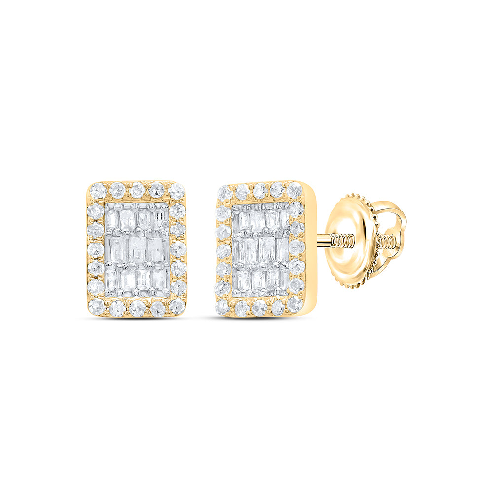 10kt Yellow Gold 1/3 Cttw Diamond Emerald Baguette Earring