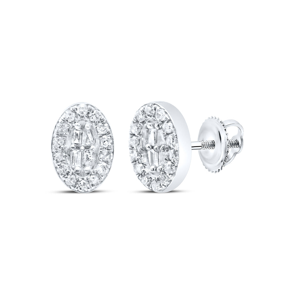 10kt White Gold 1/8 Cttw Diamond Oval Baguette Earring