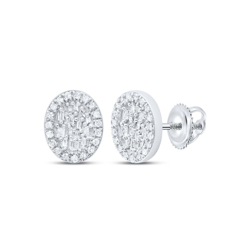 10kt White Gold 1/3 Cttw Diamond Oval Baguette Earring