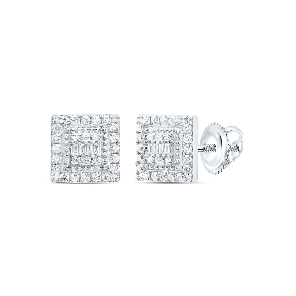 10kt White Gold 3/4 Cttw Diamond Square Baguette Earring