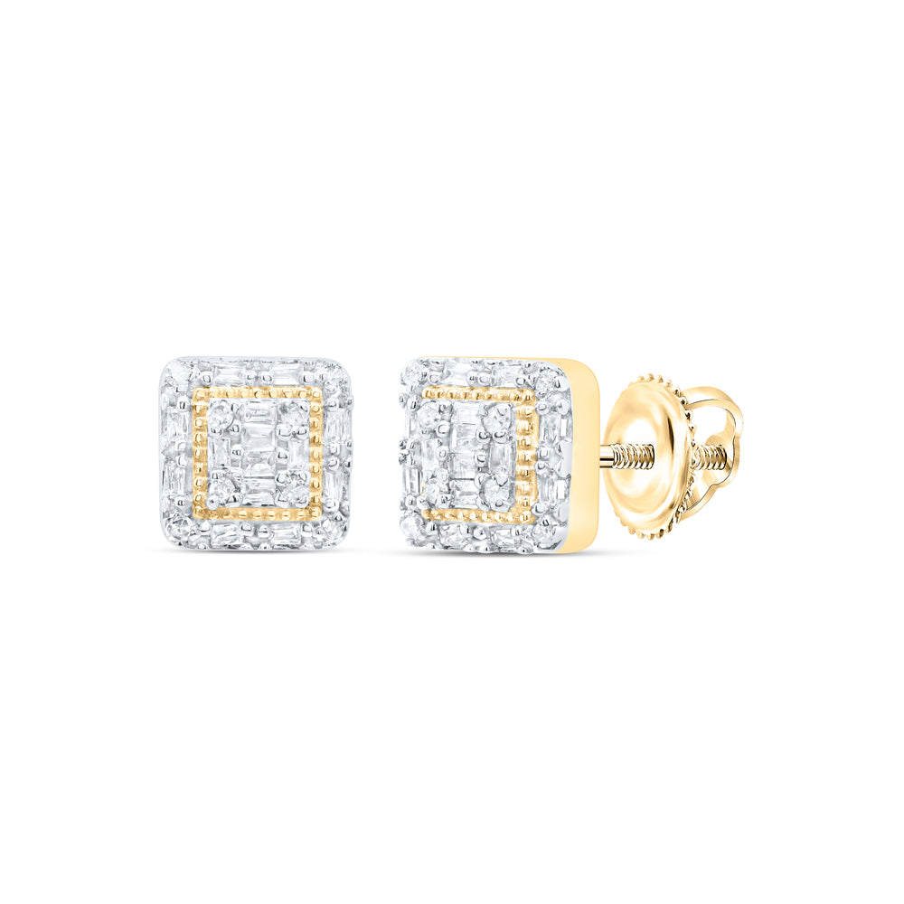 10kt Yellow Gold 1/6 Cttw Diamond Square Baguette Earring