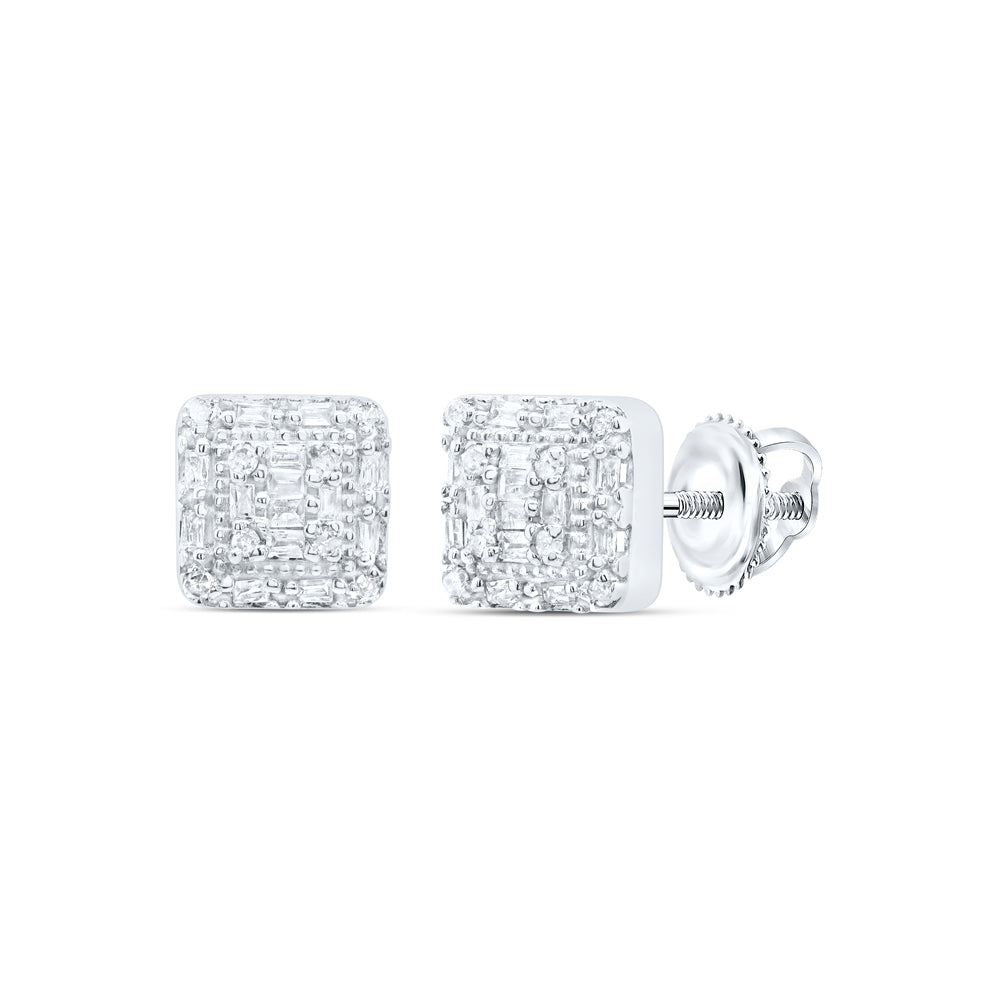 10kt White Gold 1/6 Cttw Diamond Square Baguette Earring