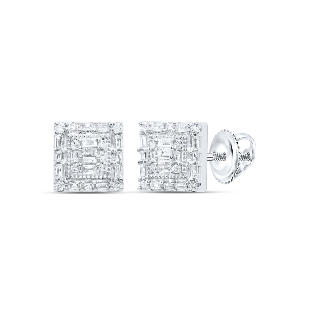 10kt White Gold 3/8 Cttw Diamond Square Baguette Earring