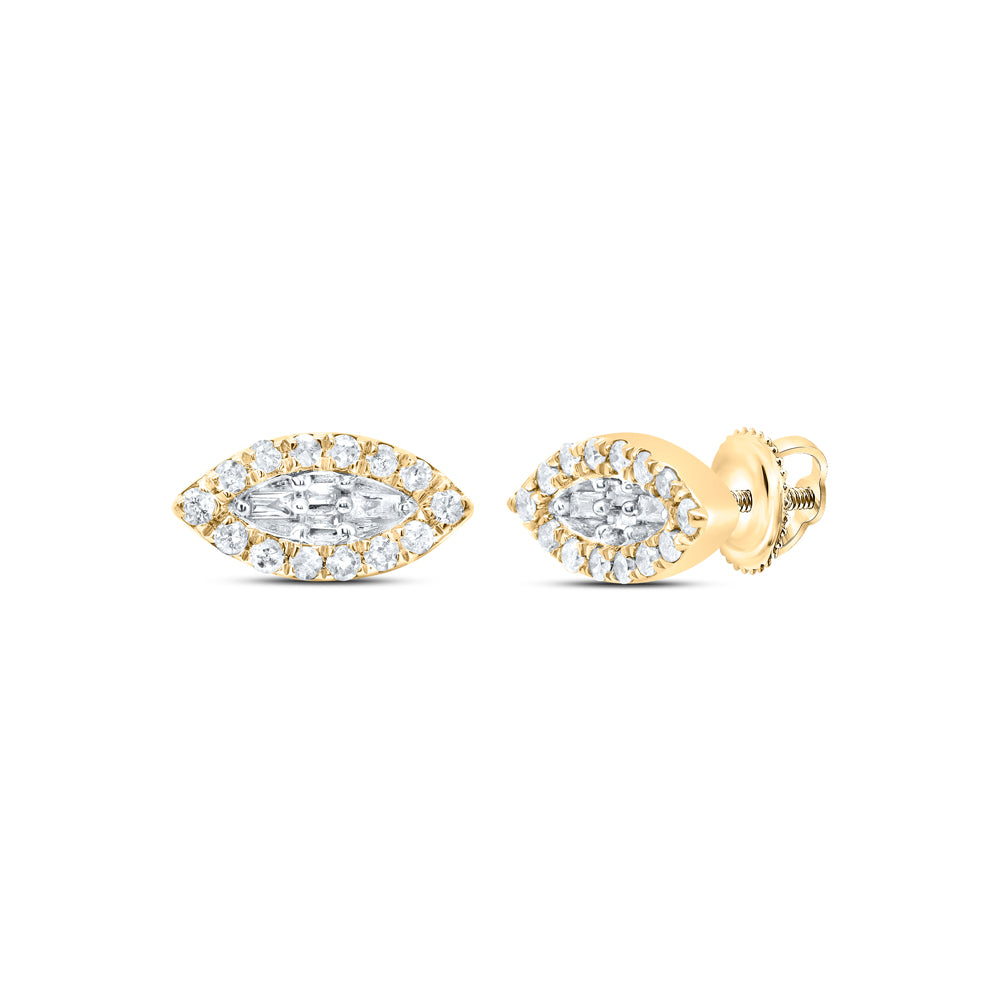 10kt Yellow Gold 1/4 Cttw Diamond Marquise Baguette Earring