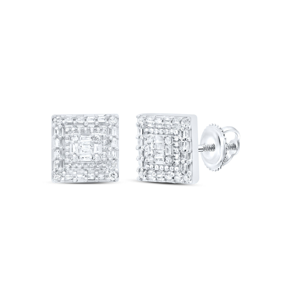 10kt White Gold 1/2 Cttw Diamond Square Baguette Earring