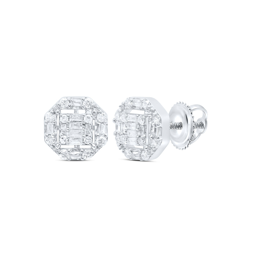 10kt White Gold 3/8 Cttw Diamond Octagen Baguette Earring