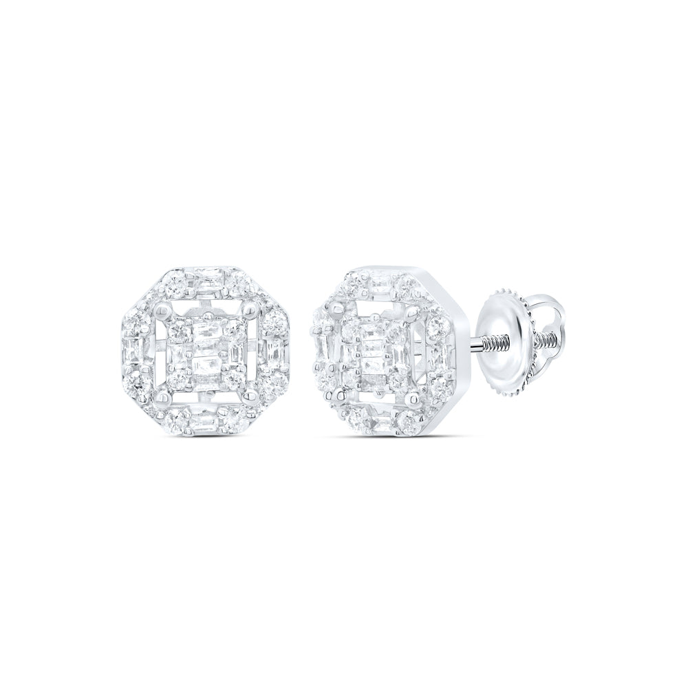 10kt White Gold 5/8 Cttw Diamond Octagen Baguette Earring