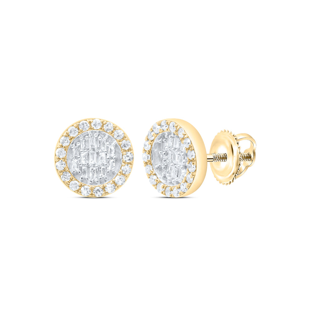 10kt Yellow Gold 1/3 Cttw Diamond Round Baguette Earring