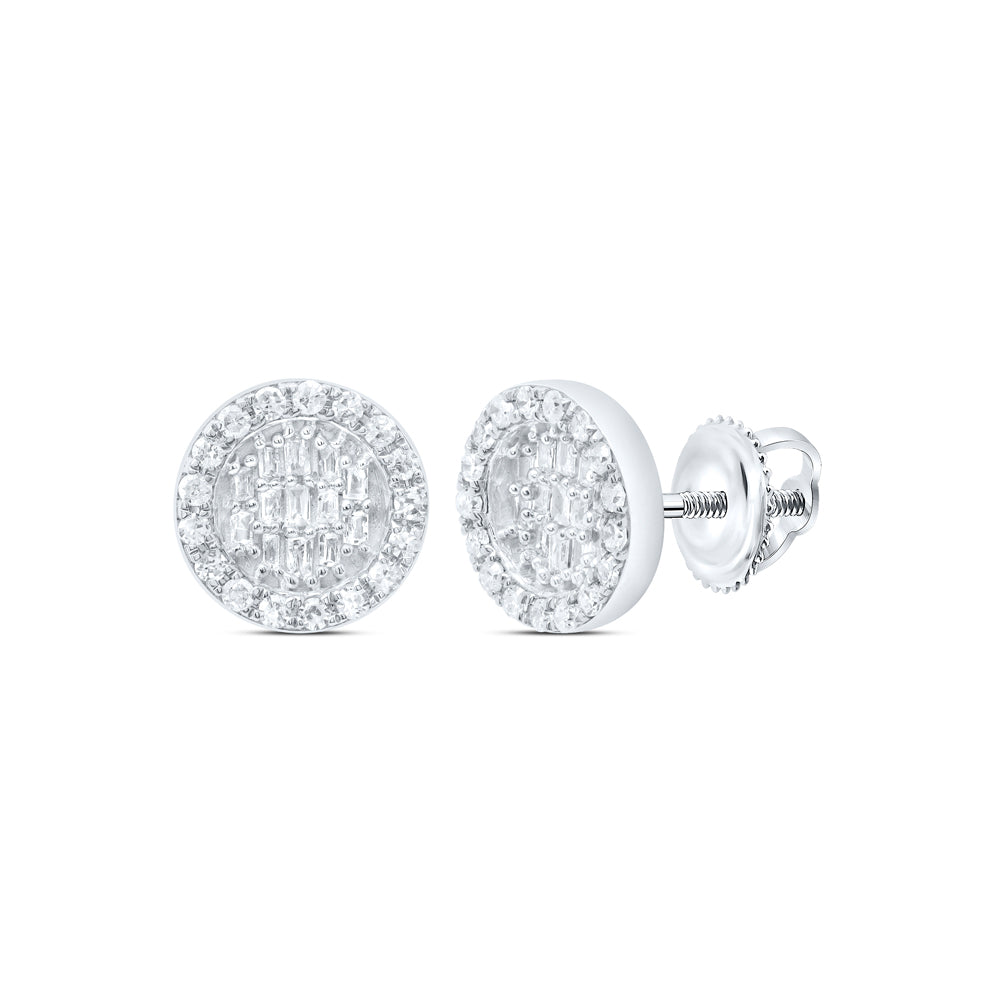 10kt White Gold 1/3 Cttw Diamond Round Baguette Earring