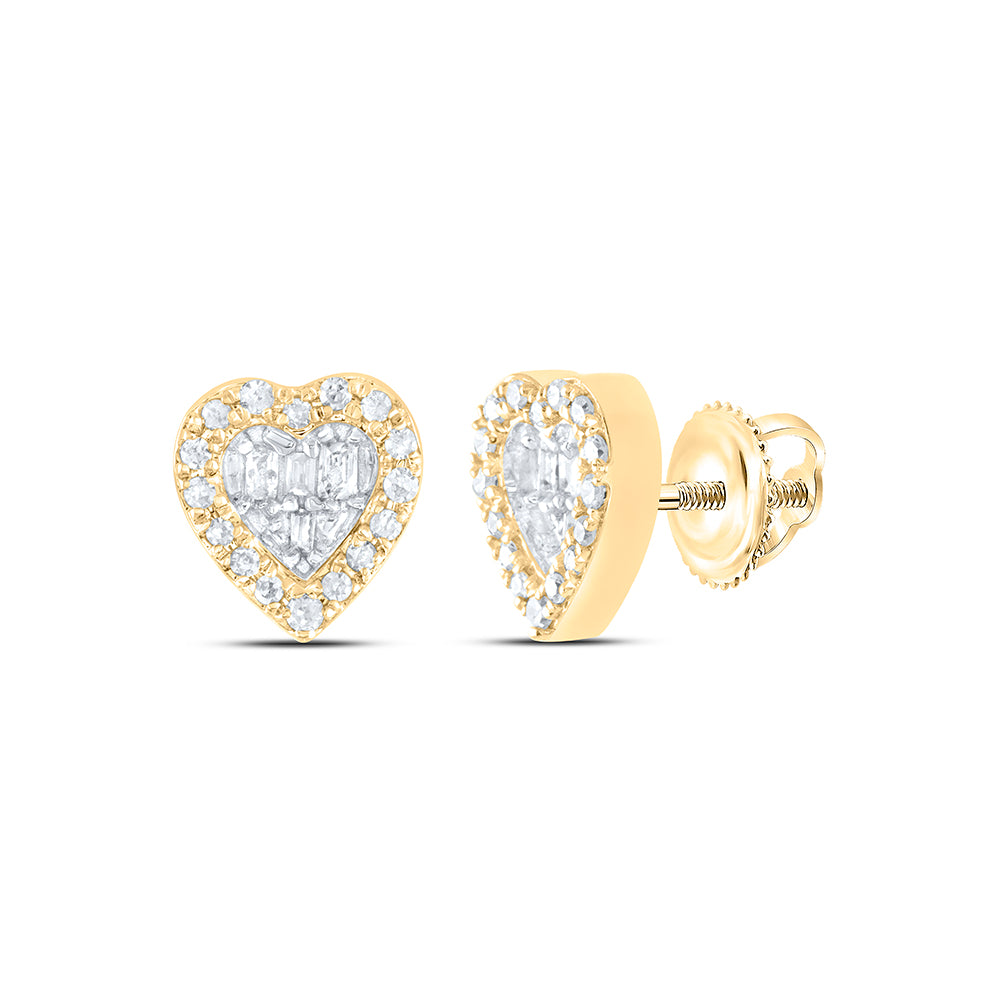 10kt Yellow Gold 1/6 Cttw Natural Diamond Heart Baguette Earring