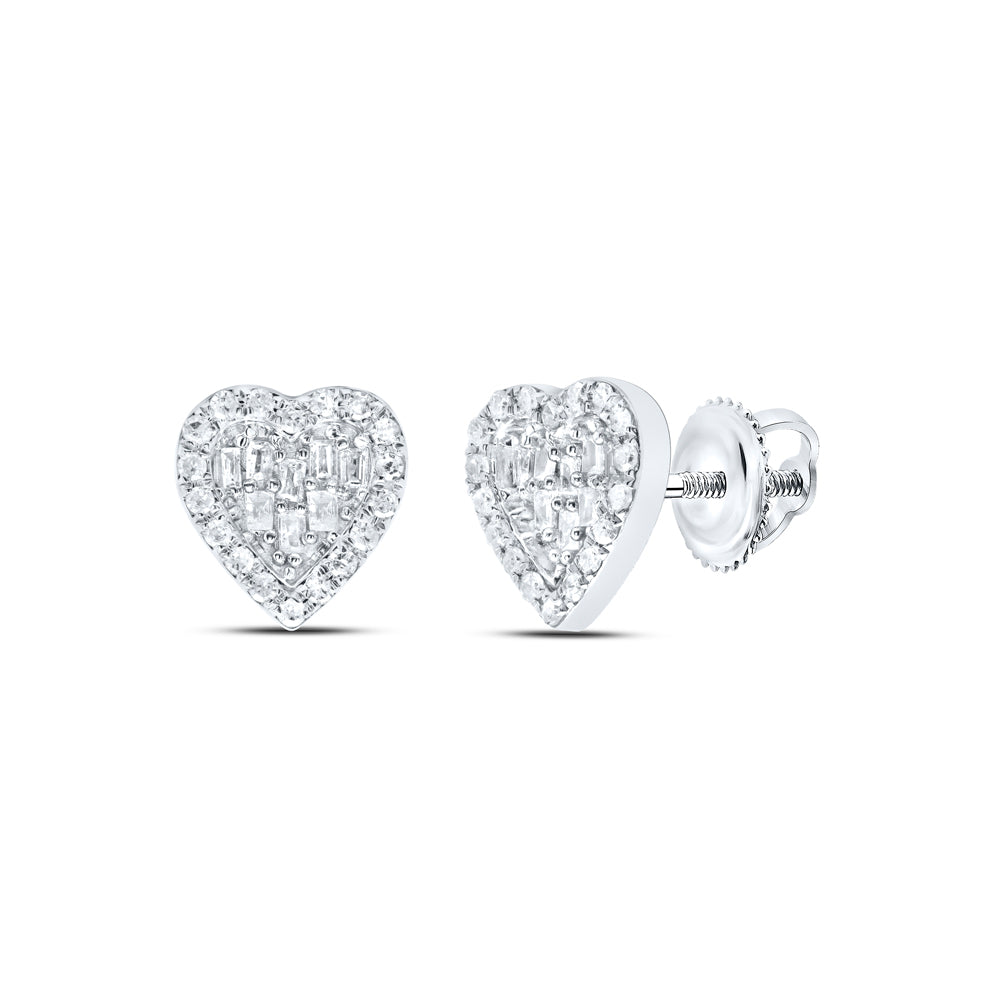 10kt White Gold 1/3 Cttw Diamond Heart Baguette Earring