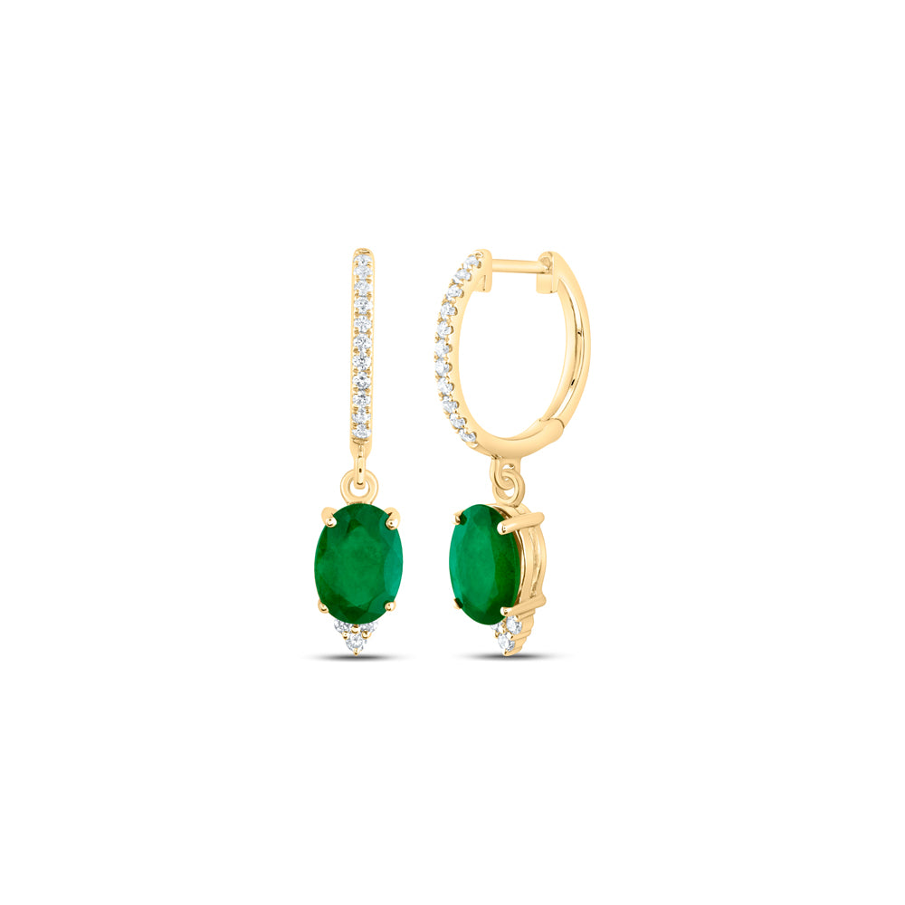 14kt Yellow Gold 1/6 Cttw Diamond Ana M 7x5mm Oval Emerald Natural Gem Dangling Earring
