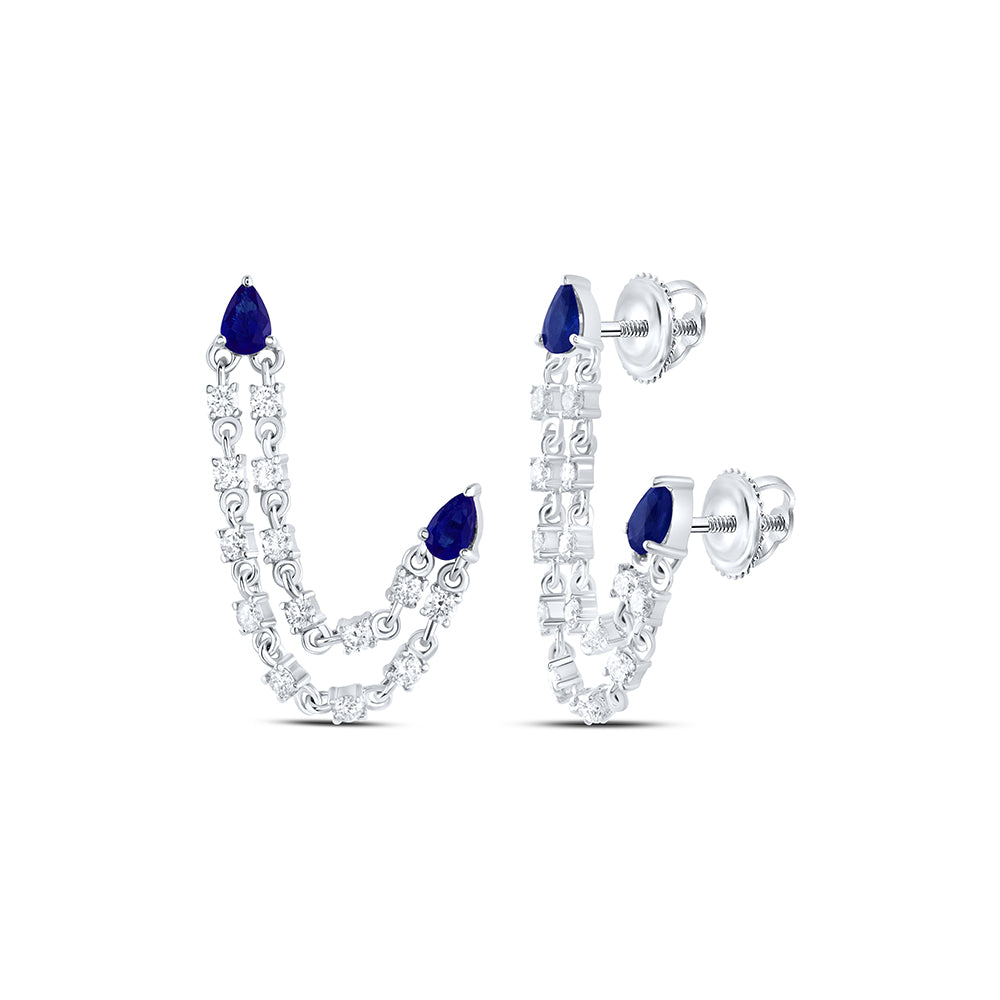 14kt White Gold 5/8 Cttw Diamond Ana M 4x3mm Pear Blue Sapphire Natural Gem Dangling Earring