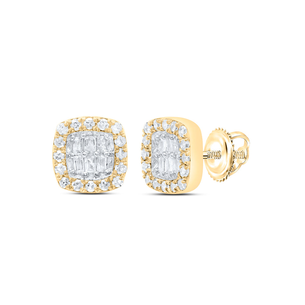 10kt Yellow Gold 1/4 Cttw Diamond Cushion Baguette Earring