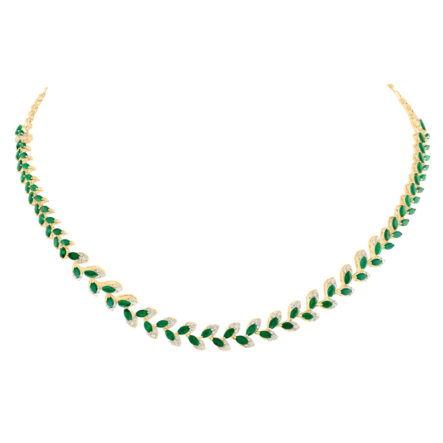 14kt Yellow Gold 1 1/4 Cttw Diamond Ana M 6 Cttw-Marquise Emerald Natural Gem Fashion Necklace, Length: 16 Inch