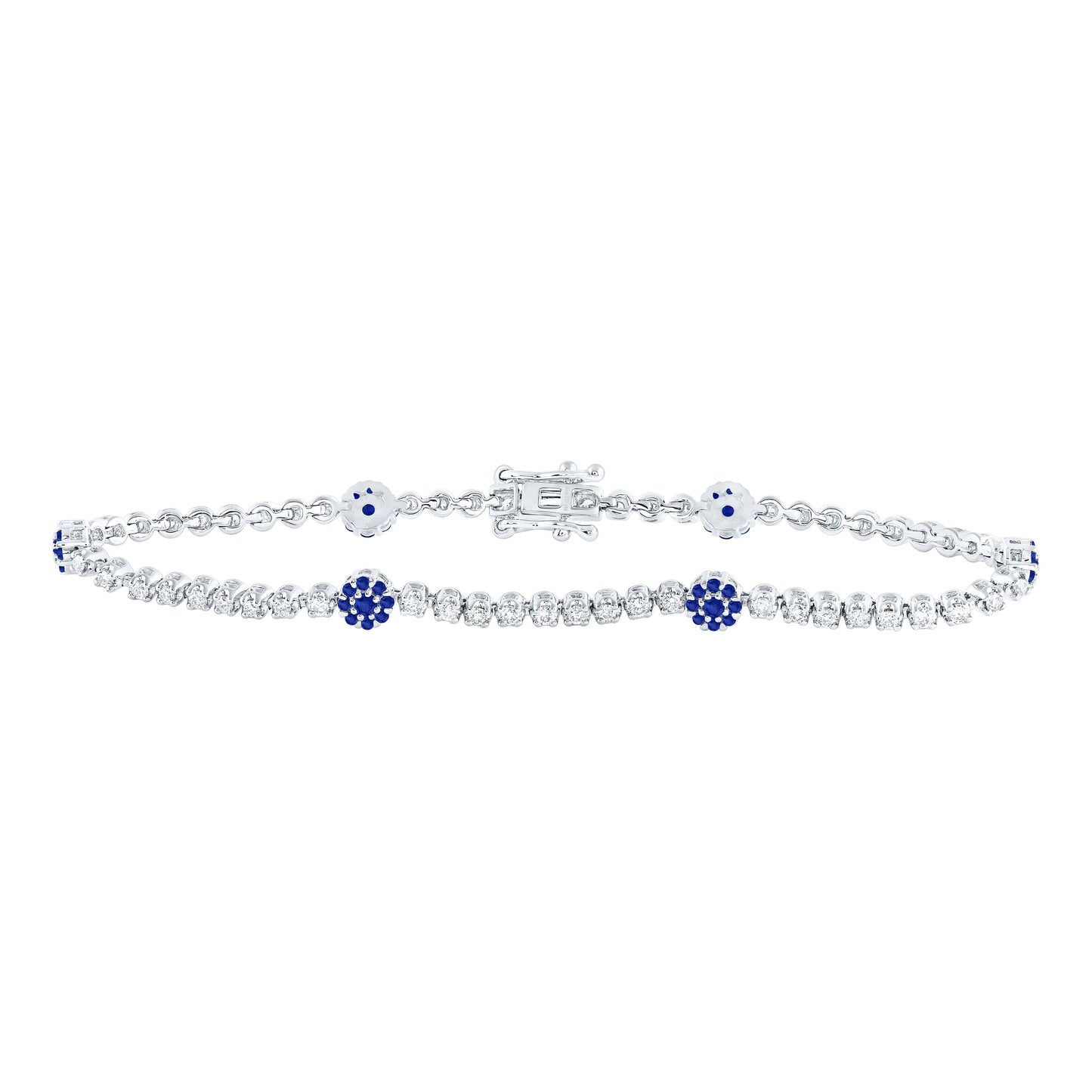 14kt White Gold 7/8 Cttw Diamond Ana M 3/4 Cttw Round Blue Sapphire Natural Gem Tennis Bracelet, Length: 7 Inch