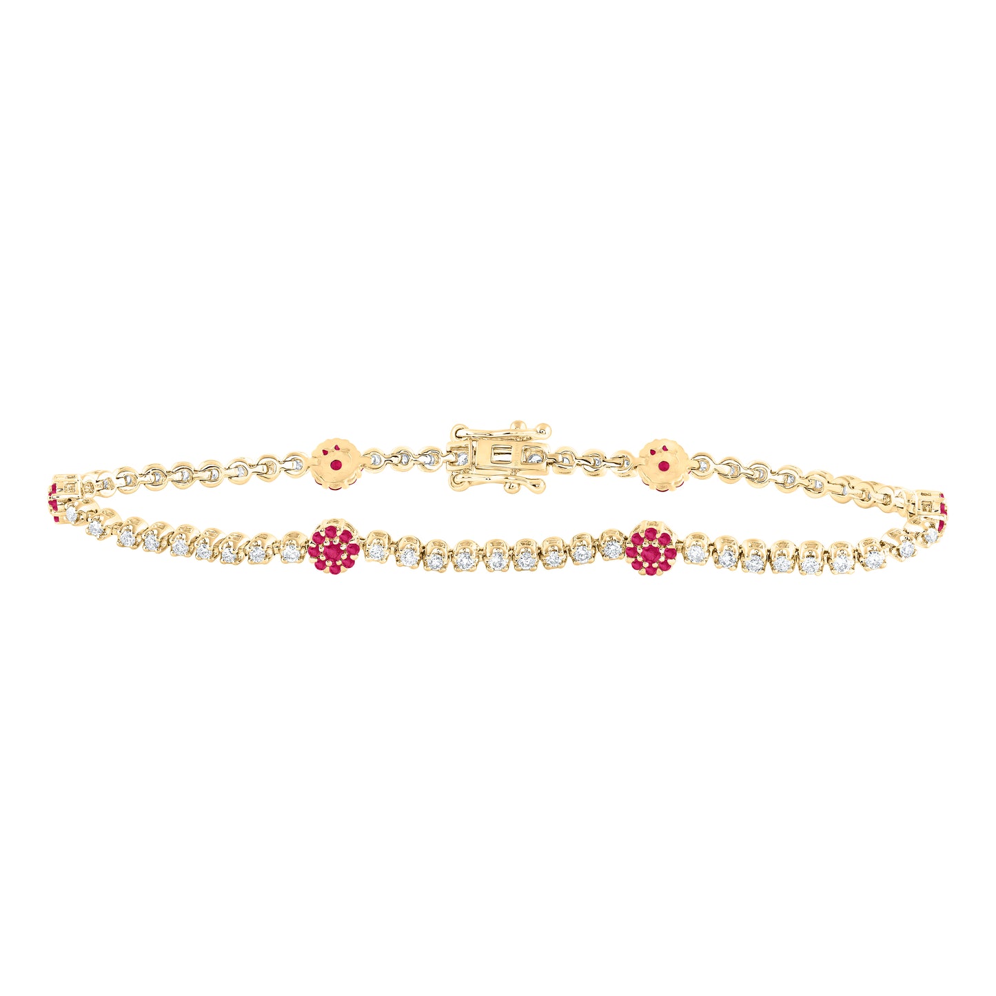 14kt Yellow Gold 7/8 Cttw Diamond Ana M and 7/8 Cttw Round Ruby Natural Gem Tennis Bracelet, Length: 7 Inch