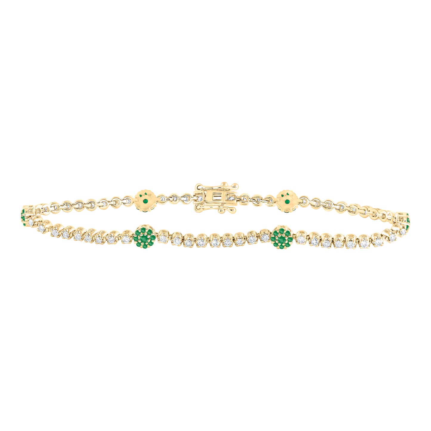 14kt Yellow Gold 7/8 Cttw Diamond Ana M 5/8 Cttw Round Emerald Natural Gem Tennis Bracelet, Length: 7 Inch