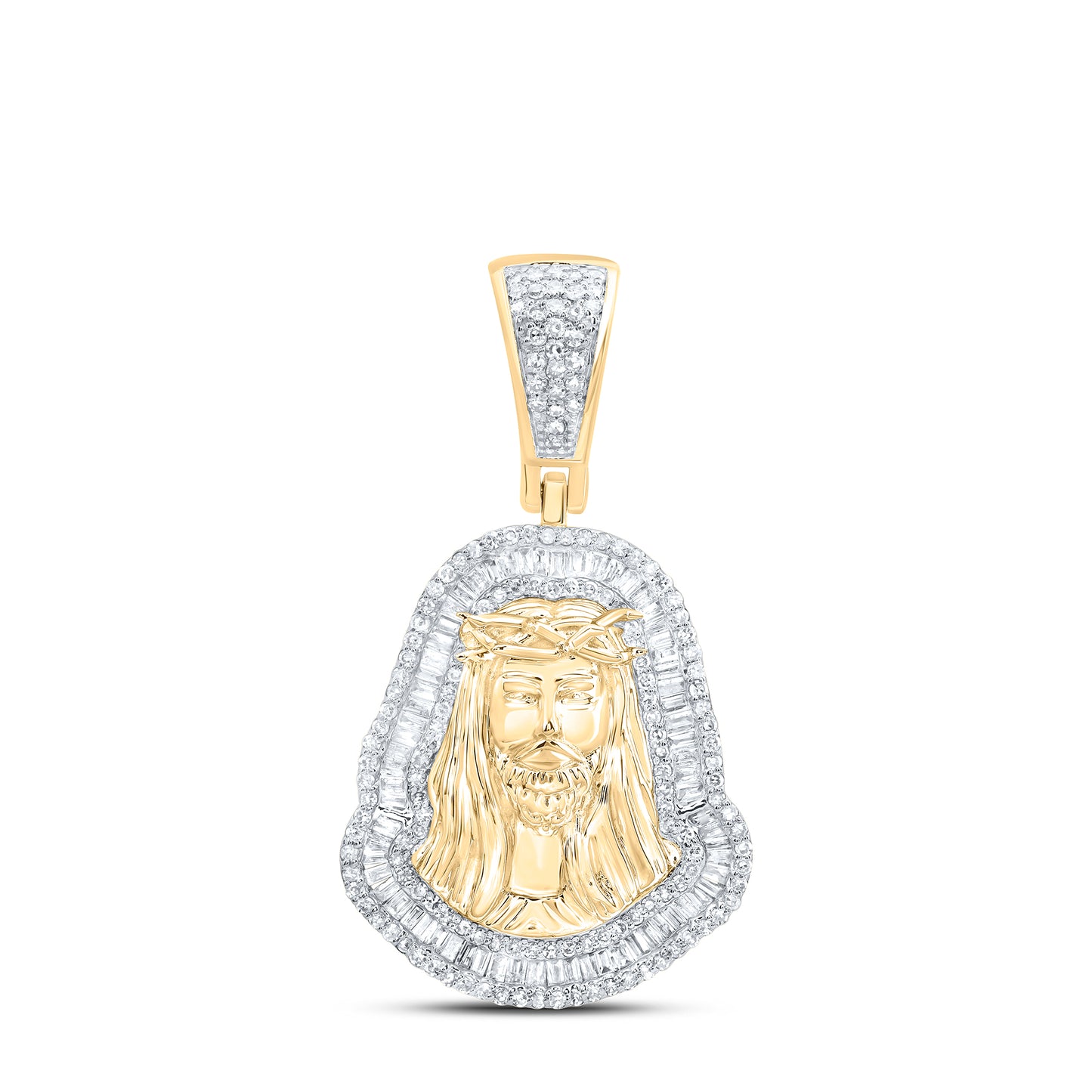 10kt Yellow Gold 7/8 Cttw Diamond Jesus Mens Charm