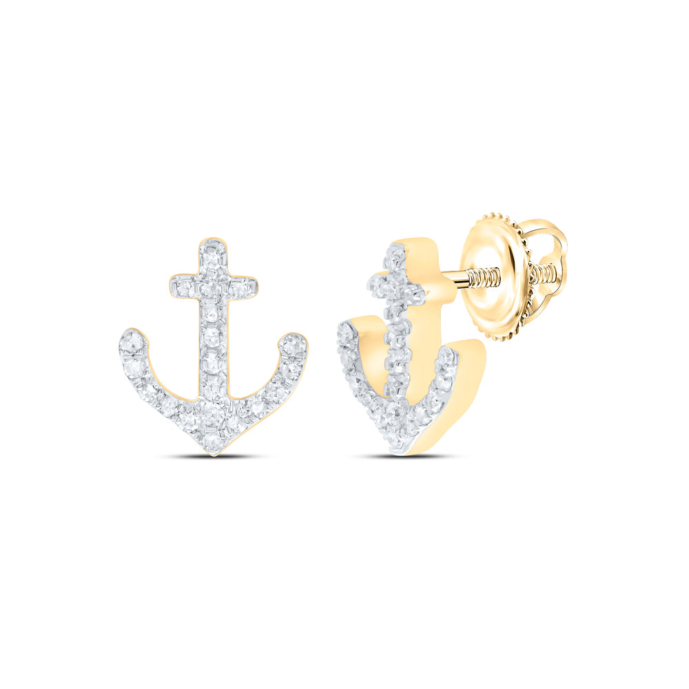 10kt Yellow Gold 1/8 Cttw Diamond Anchor Earring
