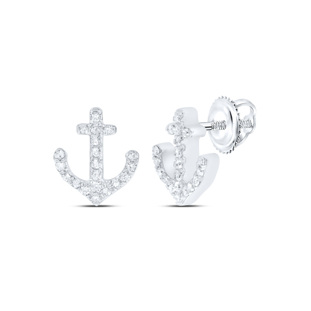 10kt White Gold 1/8 Cttw Diamond Anchor Earring
