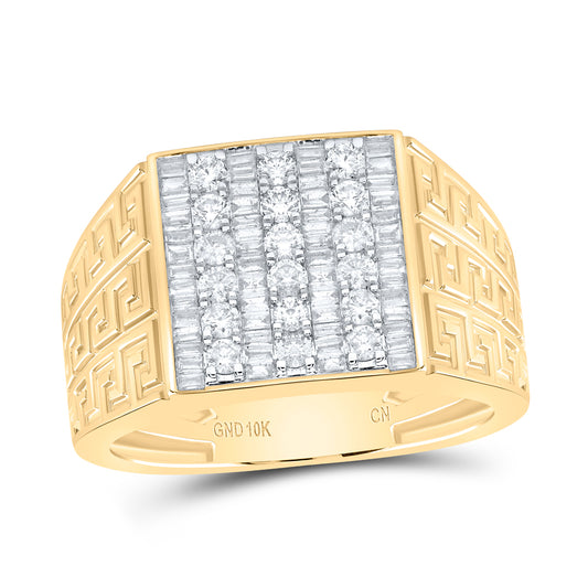 10kt Yellow Gold 1 Cttw Diamond Baguette Mens Ring, Men Size: 8-12