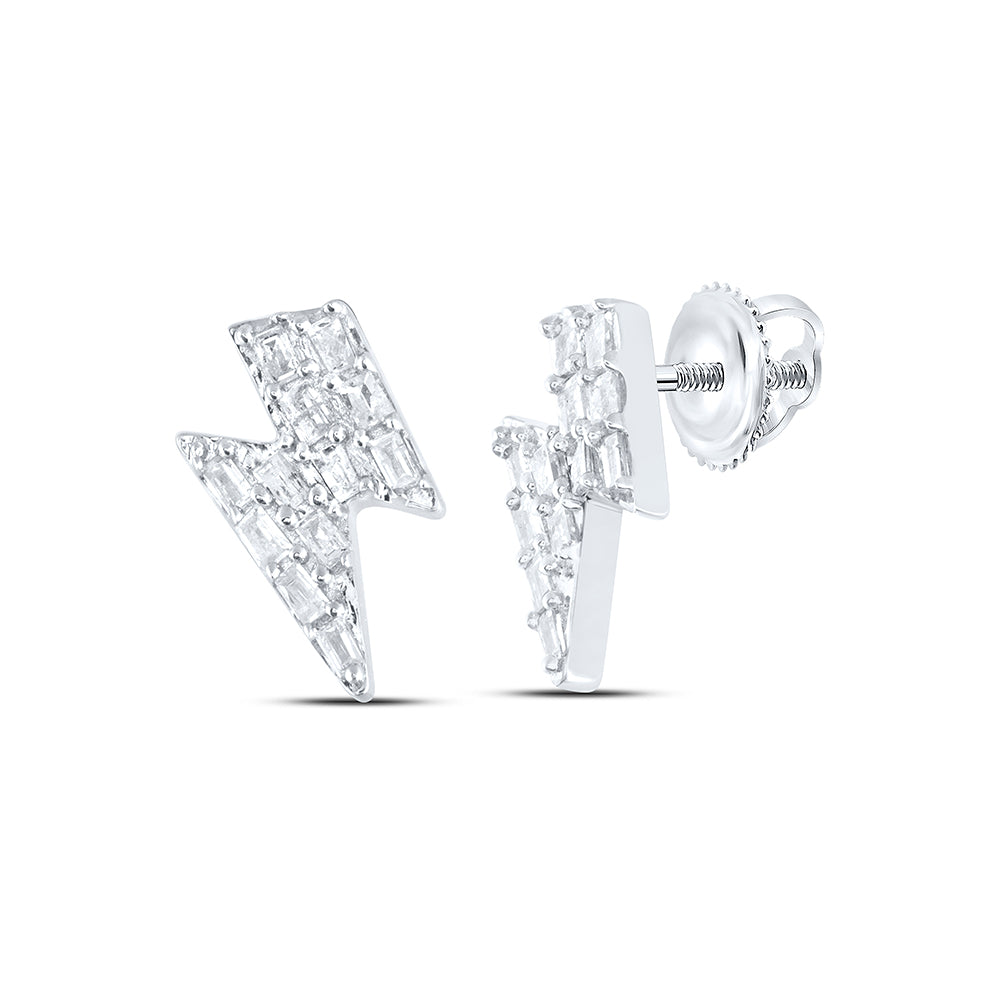10kt White Gold 1/8 Cttw Diamond Baguette Earring