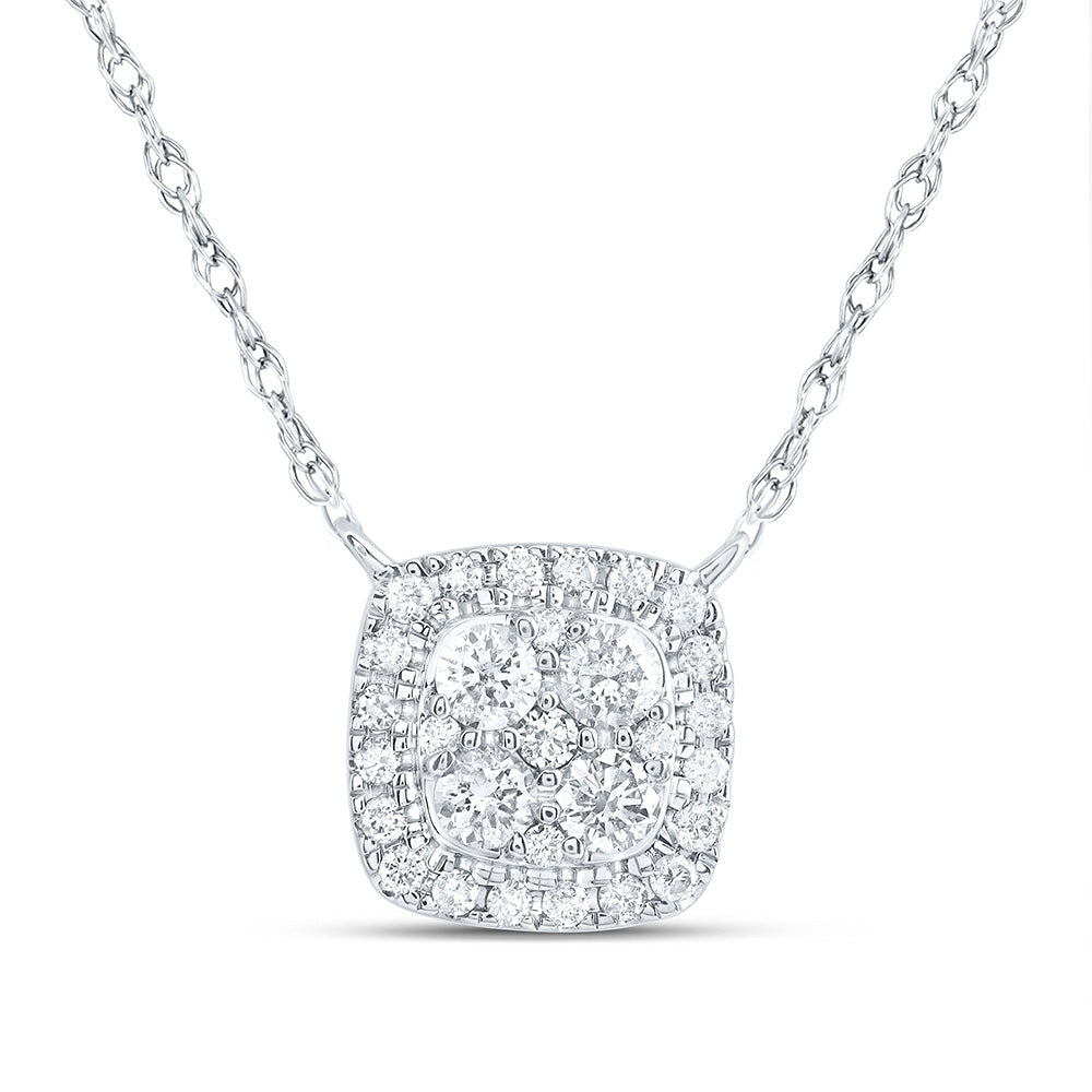 14kt White Gold 1/3 Cttw Diamond Fashion Cushion Necklace, Length: 18 Inch