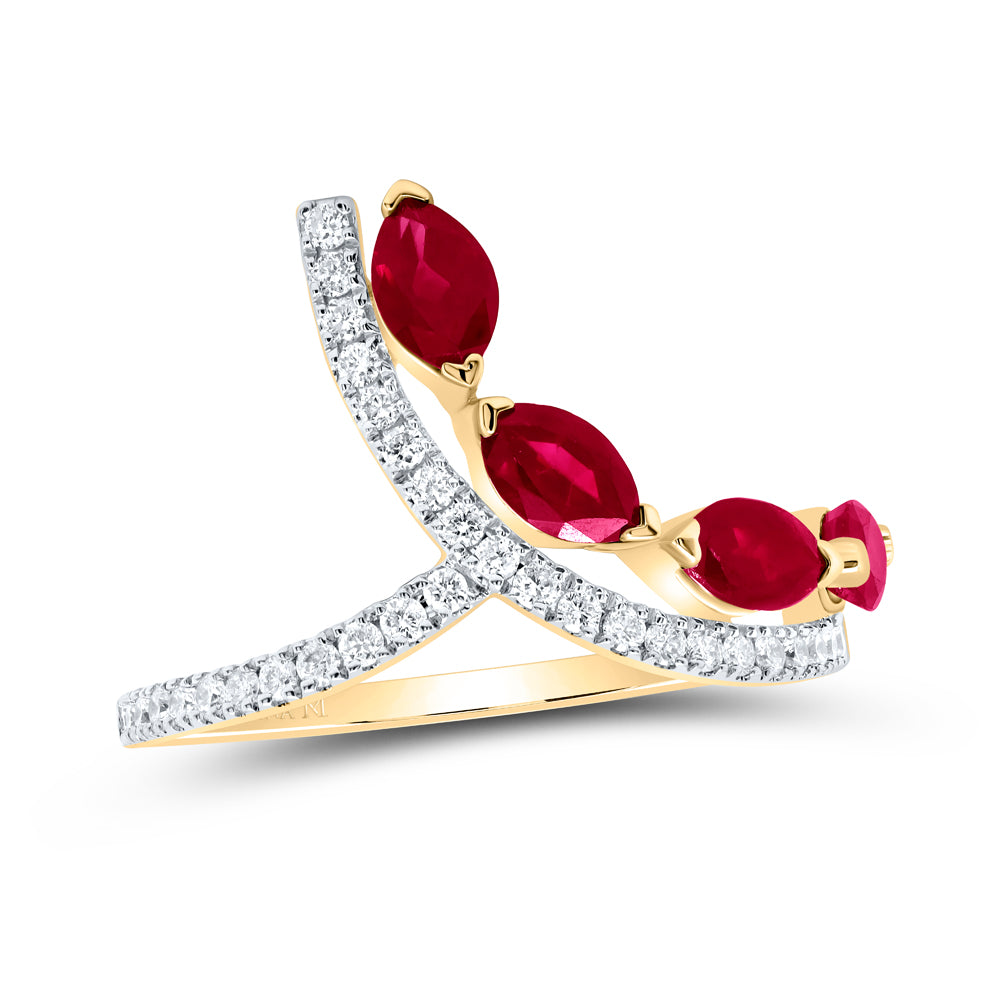 14kt Yellow Gold 1/4 Cttw Diamond Ana M and 1 Cttw-mq Ruby Natural Gem Bridal Wedding Engagement Anniversary Ring, Women Size: 5-9