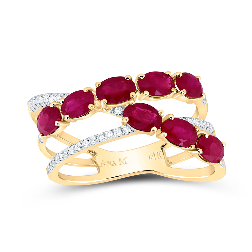14kt Yellow Gold 1/6 Cttw Diamond Ana M and 1 5/8 Cttw Oval Ruby Natural Gem Bridal Wedding Engagement Anniversary Ring, Women Size: 5-9
