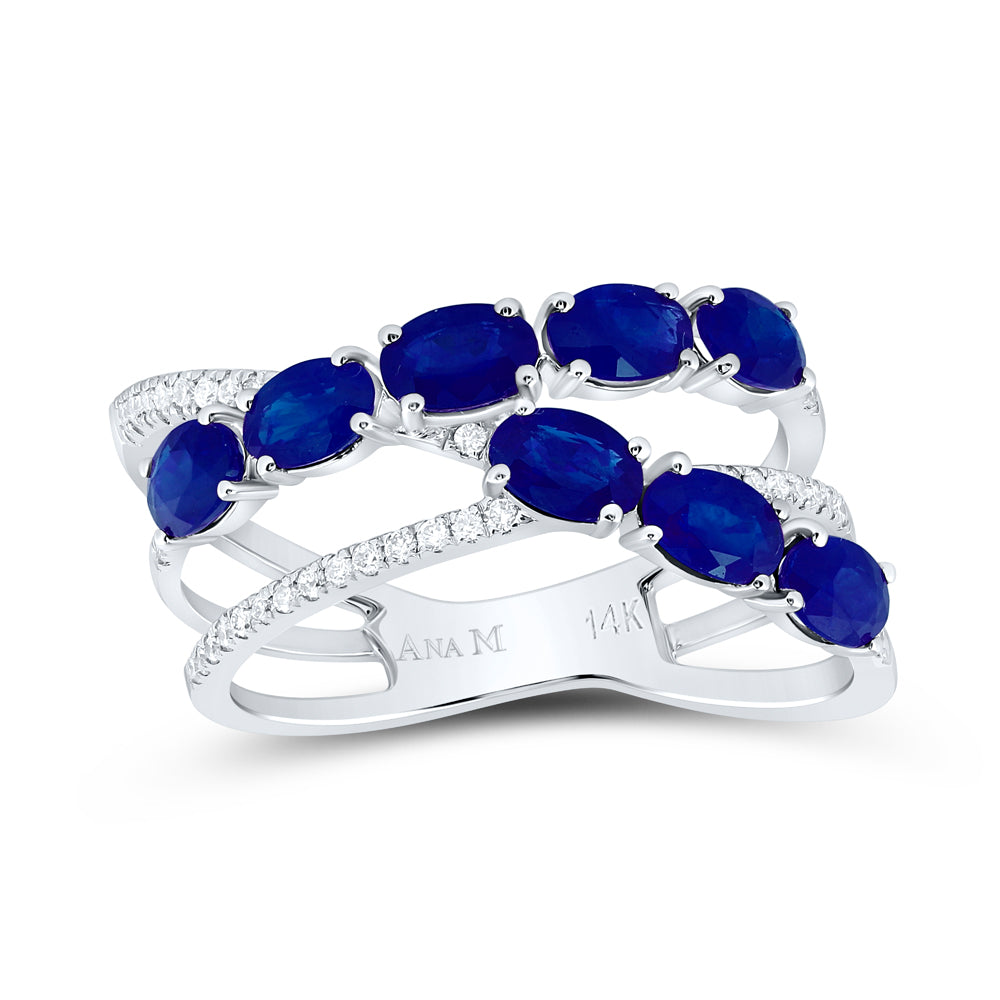 14kt White Gold 1/6 Cttw Diamond Ana M and 1 5/8 Cttw Oval Blue Sapphire Natural Gem Bridal Wedding Engagement Anniversary Ring, Women Size: 5-9