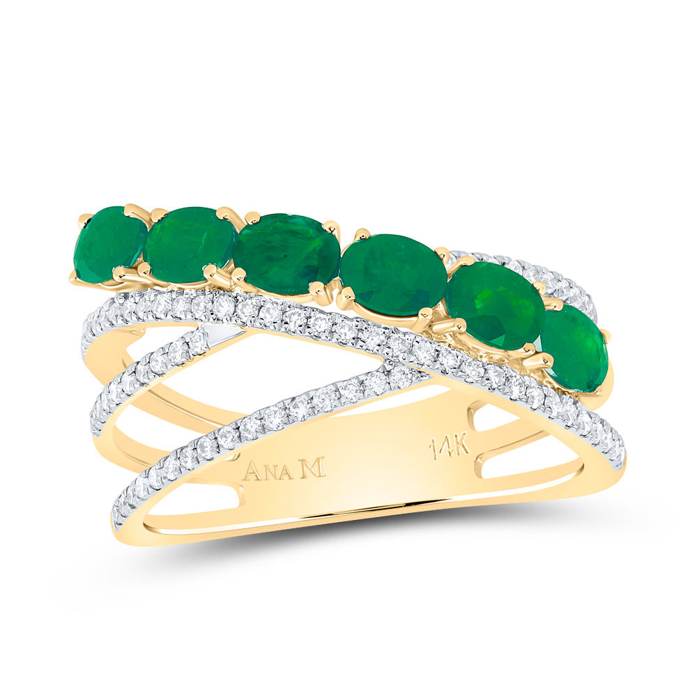 14kt Yellow Gold 1/4 Cttw Diamond Ana M and 1 Cttw Oval Emerald Natural Gem Bridal Wedding Engagement Anniversary Ring, Women Size: 5-9