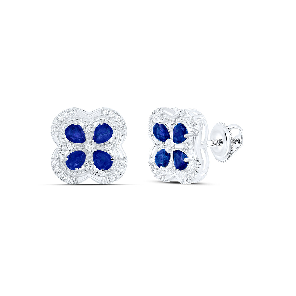 14kt White Gold 1/4 Cttw Diamond Ana M and 1 Cttw-ps Blue Sapphire Natural Gem Clover Earring